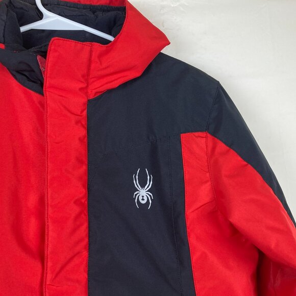 Spyder Youth Boys L 14 / 16 Hooded Ski Snow Winter Jacket Logo Zip Pockets - Picture 2 of 9